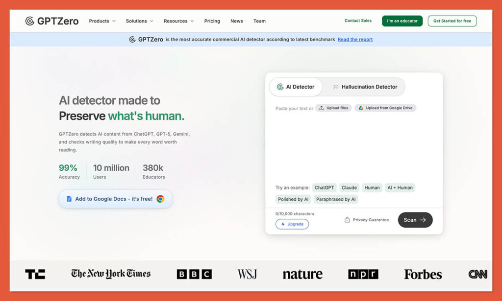 gptzero homepage